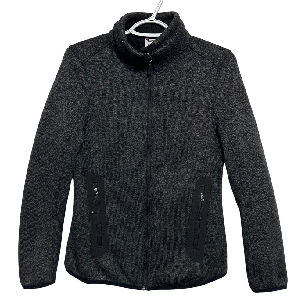 Champion Fleece Jacket Womens Small Charcoal Gray Performance Full Zip Mock Neck